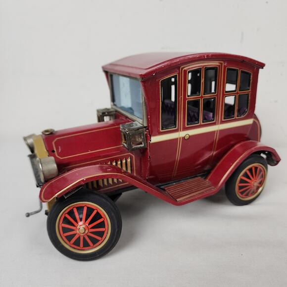 Vintage Tin Toy Car Litho Red Rosko Japan Grandpa Auto Working Lights Metal - Picture 5 of 11